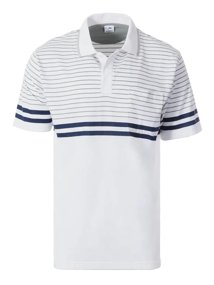 MEN'S STRIPPED SHORT SLEEVE POLO WITH CHEST POCKET