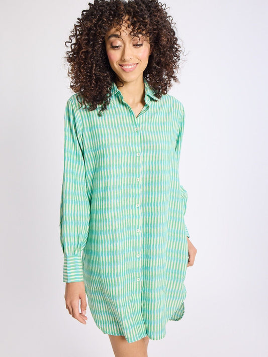 Holly Mini Dress in Green & Blue Ikat