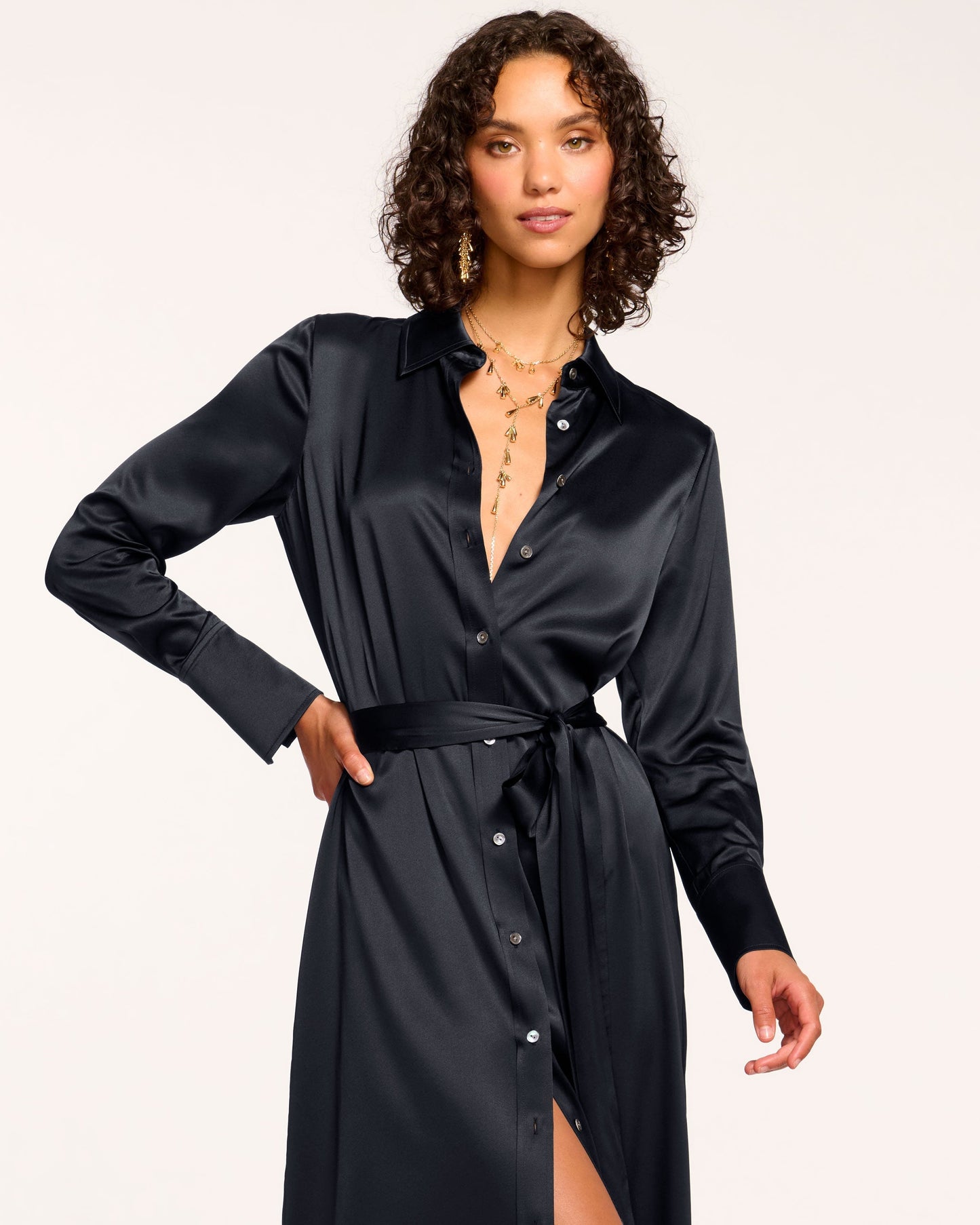 Victoria Silk Button Down Midi Dress | NAVY
