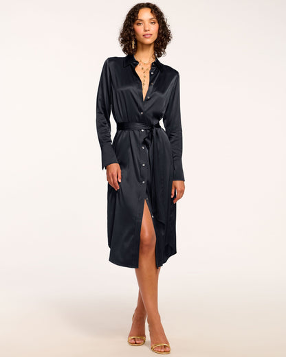 Victoria Silk Button Down Midi Dress | NAVY