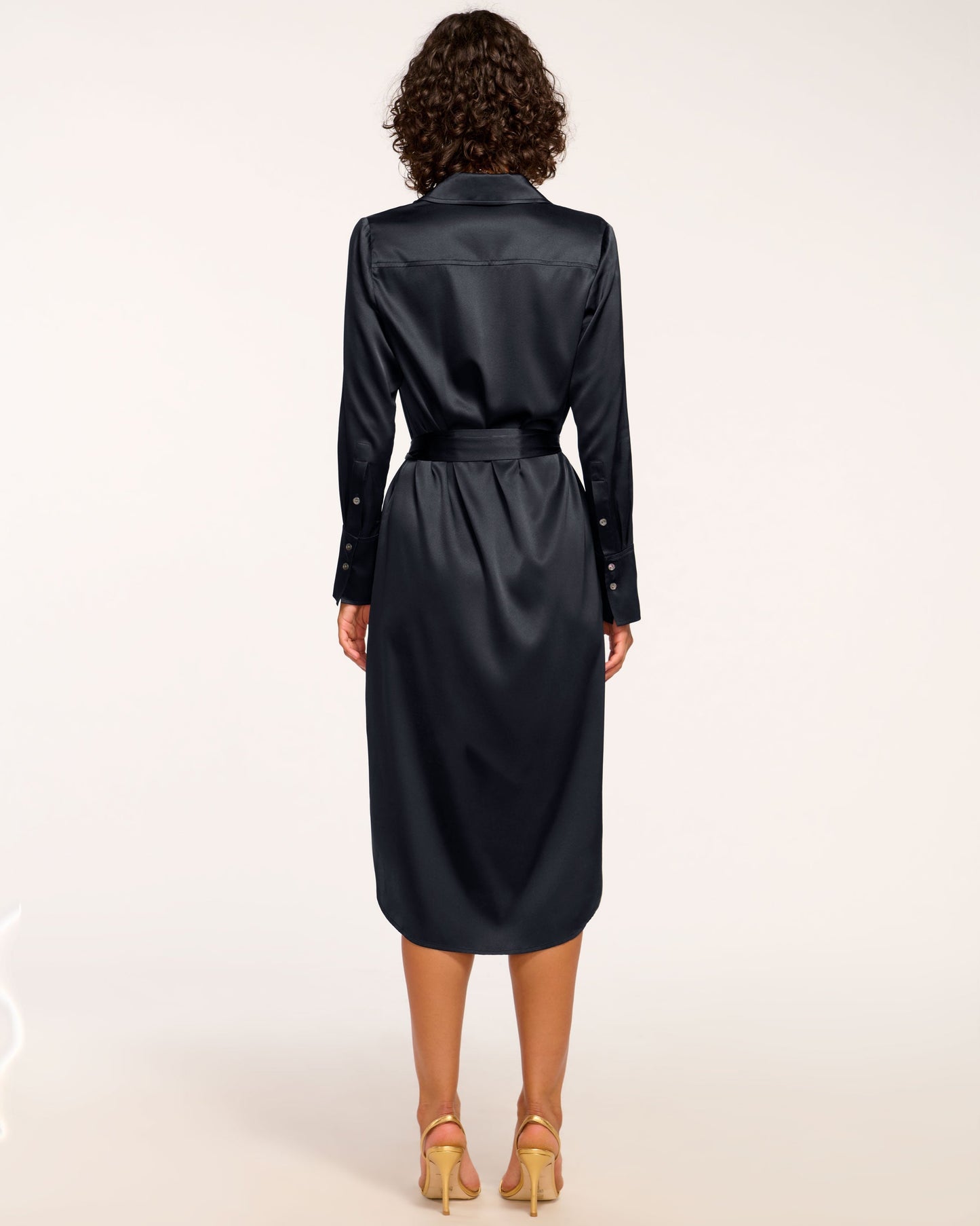 Victoria Silk Button Down Midi Dress | NAVY