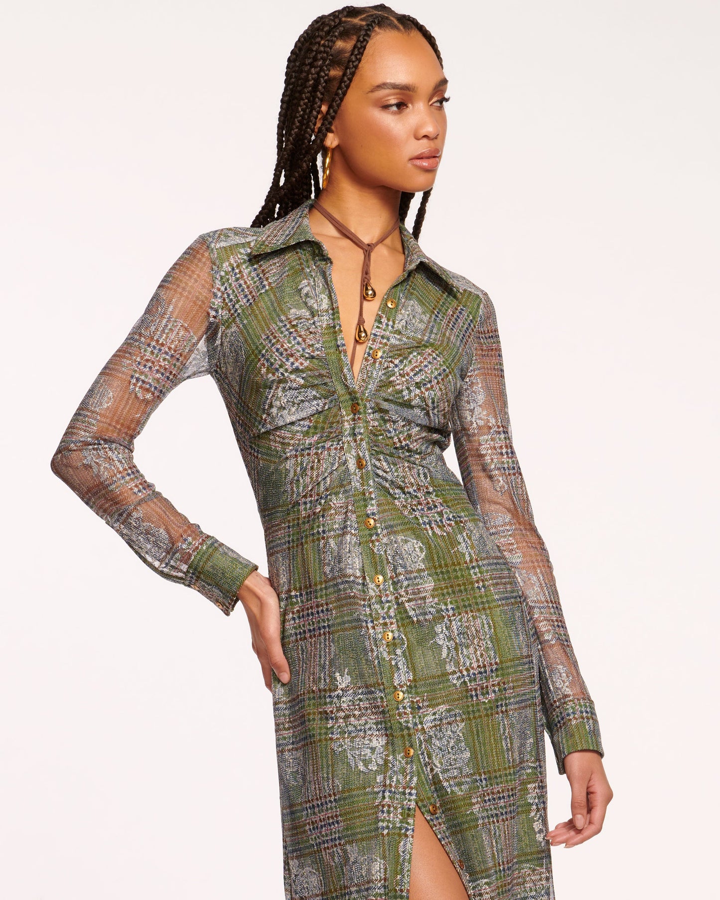 Wyatt Button Down Mesh Maxi Dress