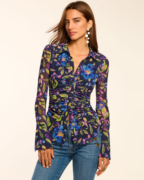 Talisa Mesh Long Sleeve Button Down Top