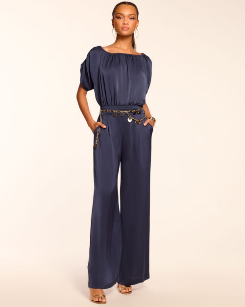 Sabrina Ruched Wide Leg Jumpsuit | NAVY