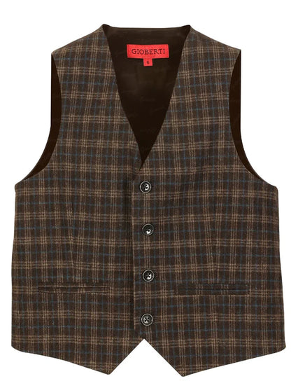 TODDLER'S, KID'S AND BOYS 4 BUTTON CHECKERED FORMAL SUIT VEST