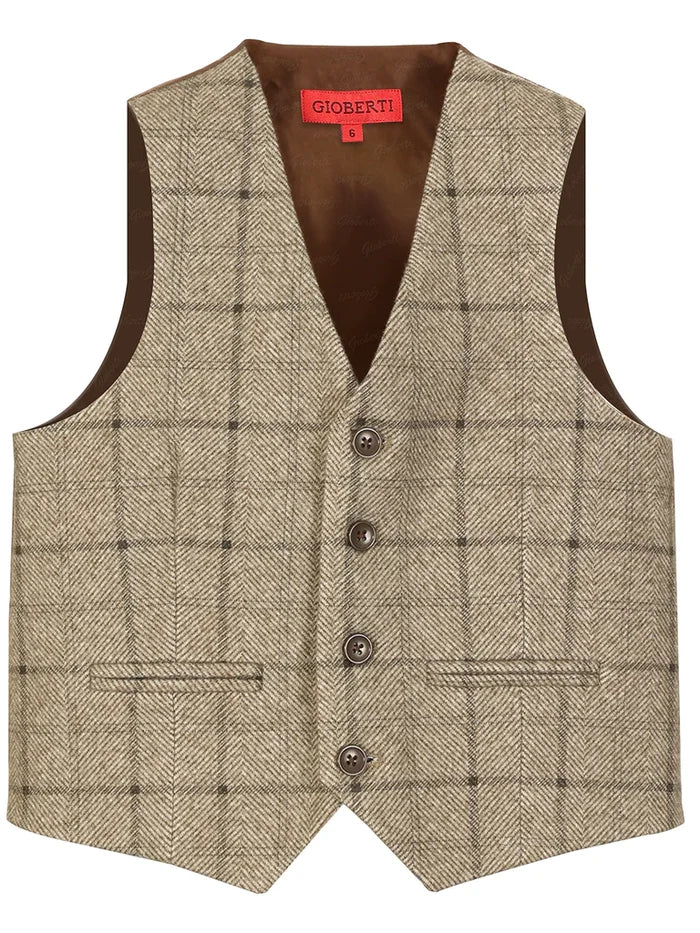 TODDLERS, KIDS, AND BOYS 4 BUTTON CHECKERED FORMAL SUIT VEST