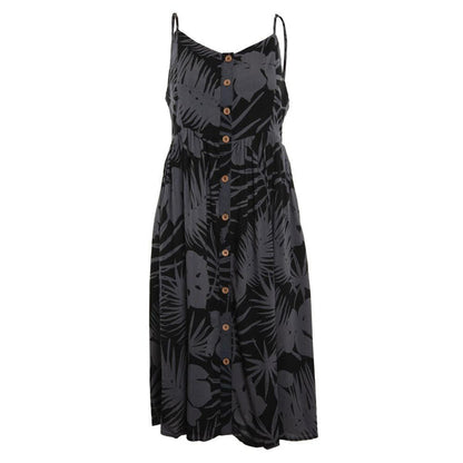 Vestido Women Leaves Black Grey