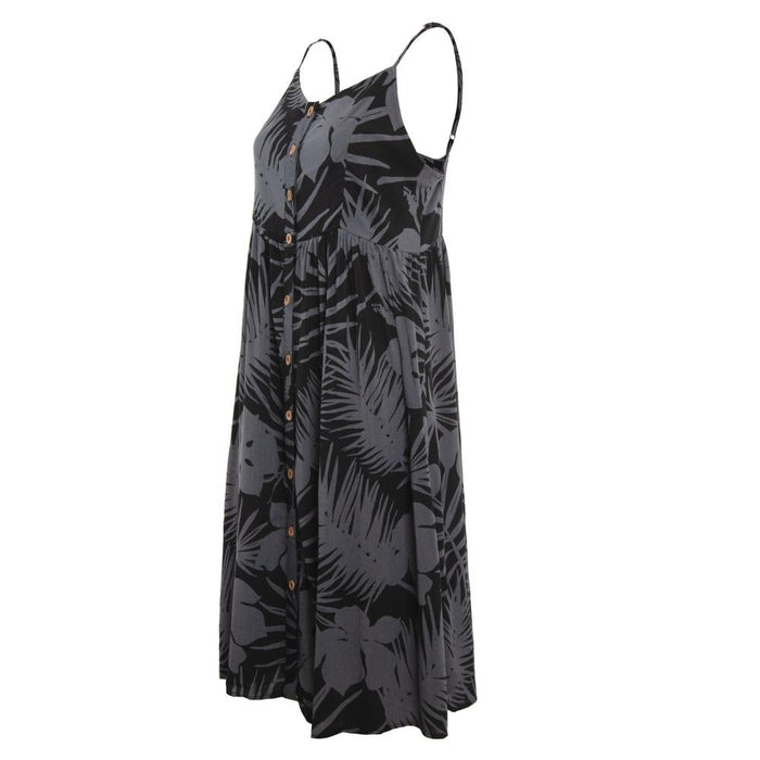 Vestido Women Leaves Black Grey