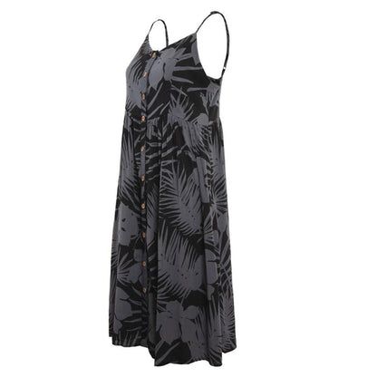 Vestido Women Leaves Black Grey