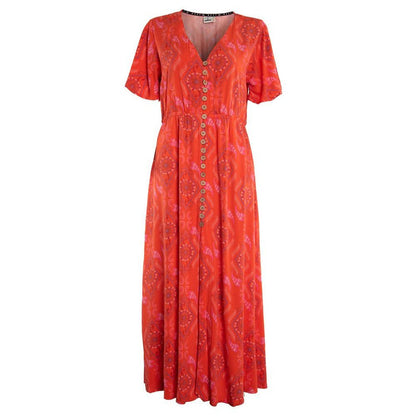 Vestido Women Tye Dye Red Orange Buttons