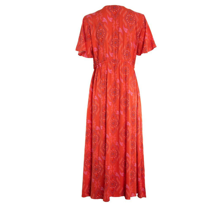 Vestido Women Tye Dye Red Orange Buttons