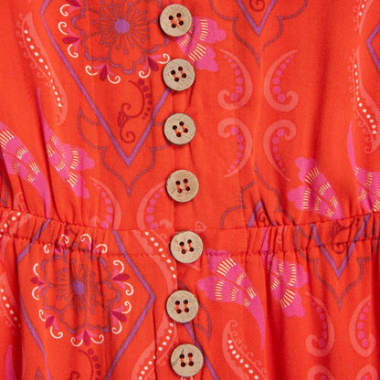 Vestido Women Tye Dye Red Orange Buttons